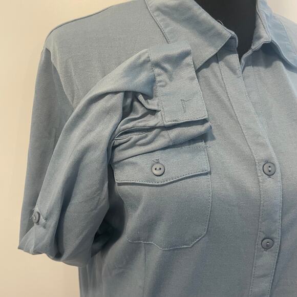 White Mark women's dress Large blue collared button down roll up long sleeves - Picture 4 of 11
